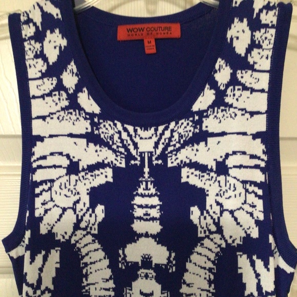 NEW Navy and White Patterned Bodycon dress with Peekaboo Back - Picture 3 of 3